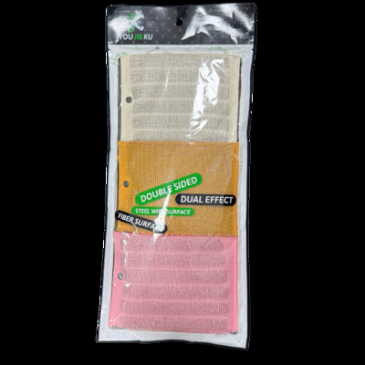 Double-Sided Kitchen Scrubber with Steel Wool & Bamboo Fiber – Antibacterial & Oil-Repellent