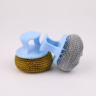 Custom Kitchen Cleaning Scourer PET Handle Stainless Steel Scrubber