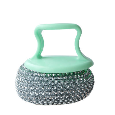 Custom Kitchen Cleaning Scourer PET Handle Stainless Steel Scrubber