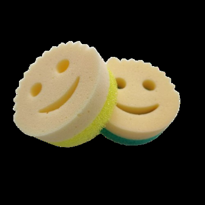 Yellow-Green Dual-Layer Cleaning Sponge with Smile Design