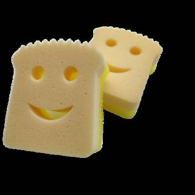 Yellow-Green Dual-Layer Cleaning Sponge with Smile Design