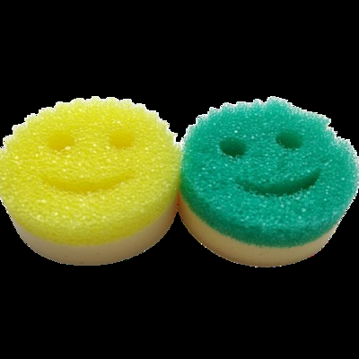 Yellow-Green Dual-Layer Cleaning Sponge with Smile Design