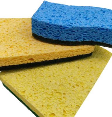 Biodegradable Wood Pulp Sponge Cloth Blue Yellow Compostable