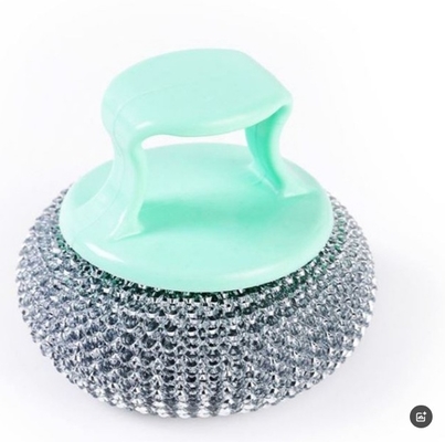 Handle Dish Brush with Stainless Steel Scrubber PP Kitchen Cleaning Tool for Pots Pans Pet Bowls Hard to Reach Surfaces