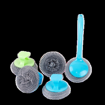 Handle Dish Brush with Stainless Steel Scrubber PP Kitchen Cleaning Tool for Pots Pans Pet Bowls Hard to Reach Surfaces