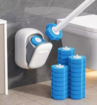 Disposable Toilet Brush Set with Replaceable Heads White