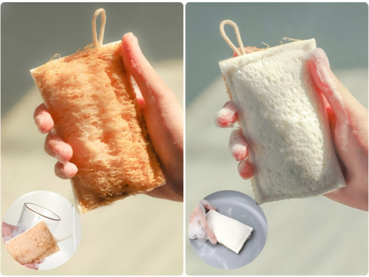 Natural Loofah Compressed cellulose Sponge - Dual-Sided, Oil-Resistant, Super Absorbent Dish Cloth